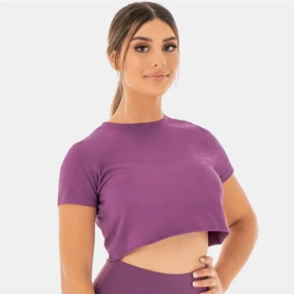 Ryderwear Women’s M Motion Cropped Tee Shirt Purple Boxy Gym Fit Workout Top NWT - Picture 1 of 11